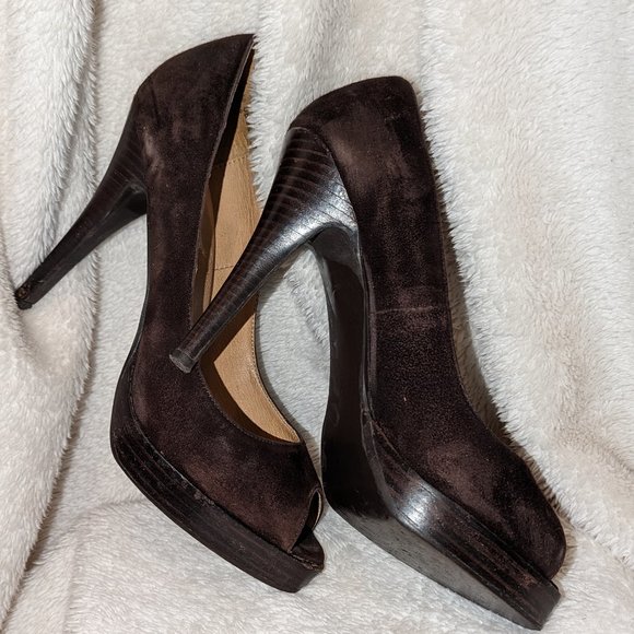 Brown Suede Platform Heels - Picture 3 of 4